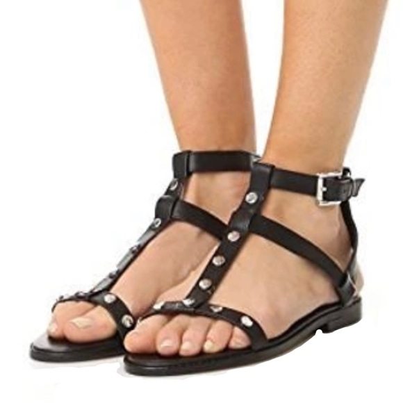Rebecca Minkoff Shoes - Rebecca Minkoff sandy black leather silver metal stud gladiator T strap sandals